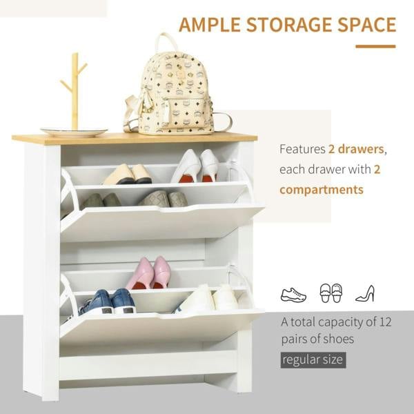 Dyzi 12 Pair Shoe Storage Cabinet 4 Shelves 2 Drawers White