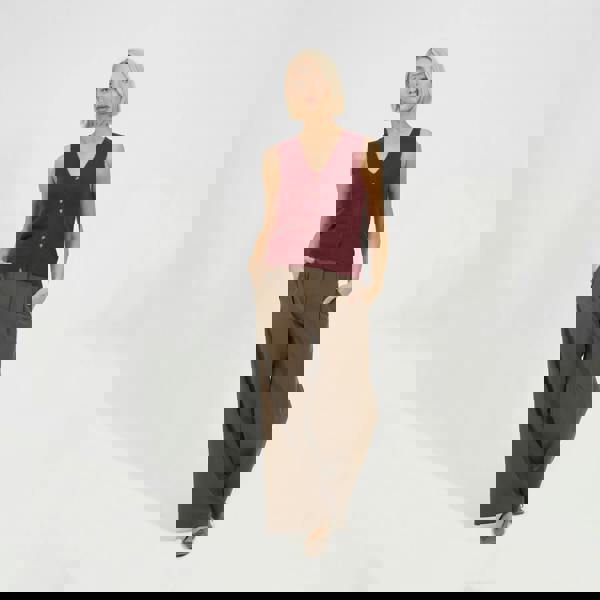 Brave Soul Wine Mossy Yarn V-Neck Knitted Waistcoat - Wine Image 3