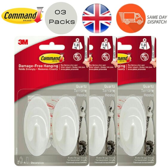 Command Medium Terrace Hanging Hooks Damage-Free Packs of 1 to 3 - Pack of 3