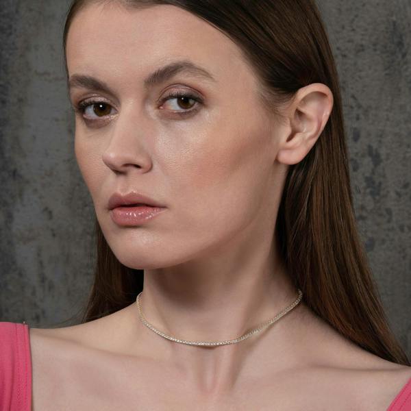 Gold Plated Skinny Choker Necklace for Women with Cubic Zirconia Stones - namana.london