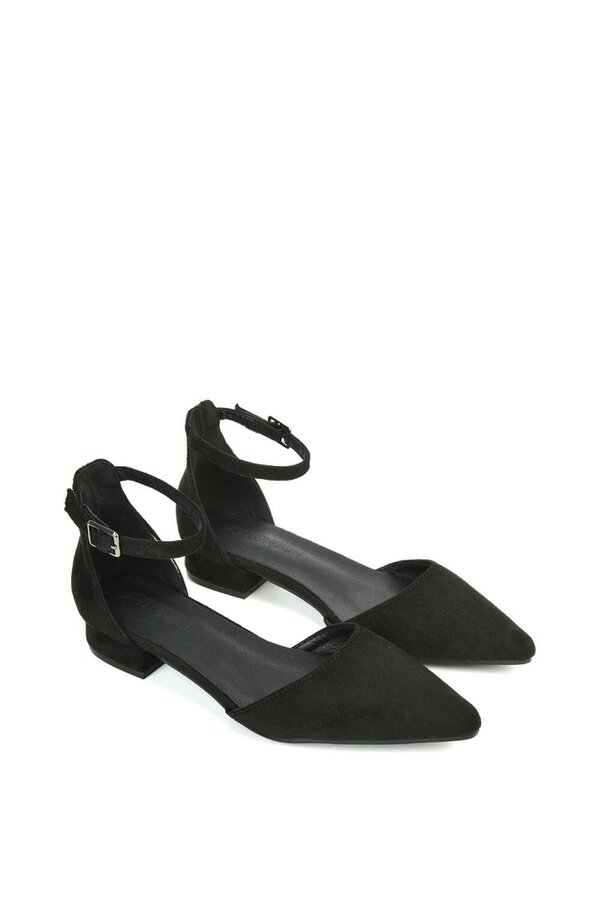 XY LONDON Low Heel Flat Pointed Toe Ankle Strap Court Shoes