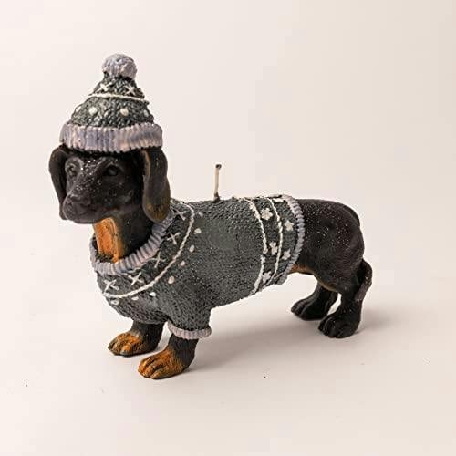 12cm Dachshund Dog Shaped Decorative Candle for Christmas Gift and Home Display, Black Wax image 7