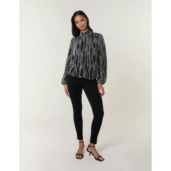 Blue Vanilla Snake High Neck Puff Ball Blouse