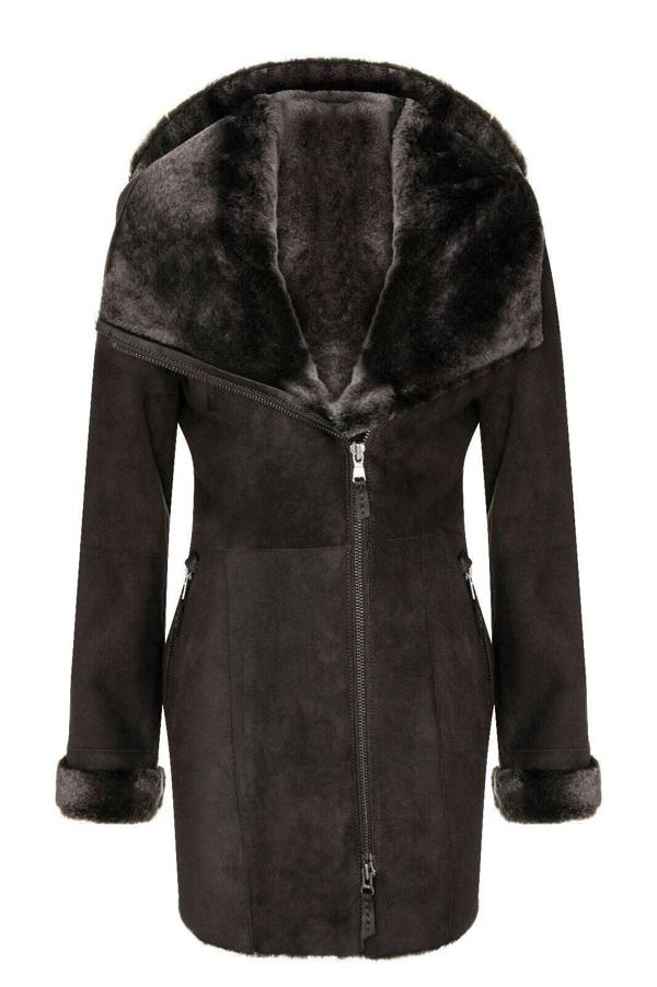 Infinity Leather Womens Merino Sheepskin Hooded Coat-Ryde