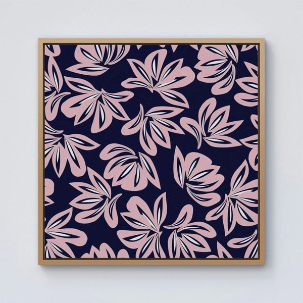 Warren Reed Pink Navy Floral Botanical Pattern Framed Canvas