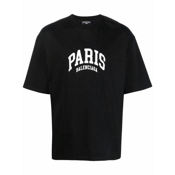 Balenciaga Paris Logo Cotton T-Shirt   in  Black
