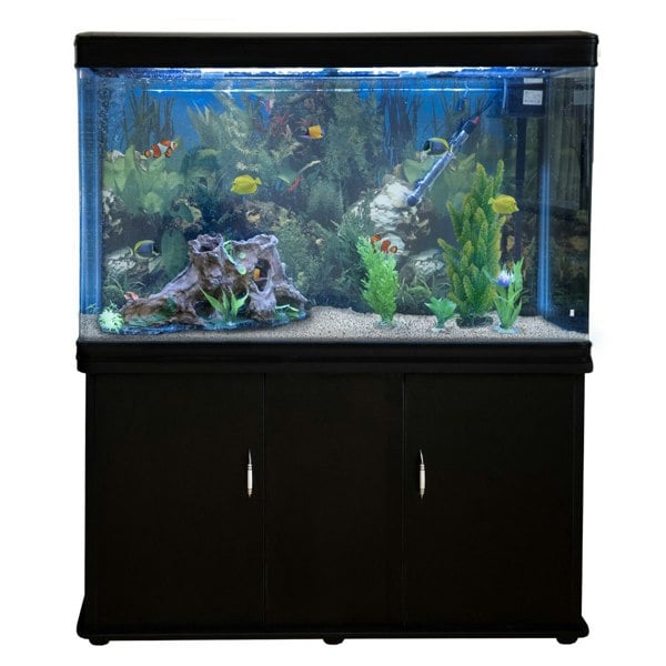 Monstershop Aquarium Fish Tank & Cabinet with Complete Starter Kit - Black Tank & White Gravel