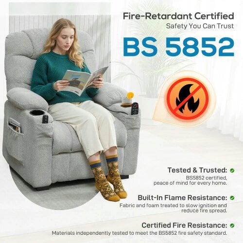 Bobobiy Electric Massage Recliner Armchair with Vibration, Whisper-Quiet Motor, Memory Function, Fleece Power Reclining Chair with Spring Pack, Grey