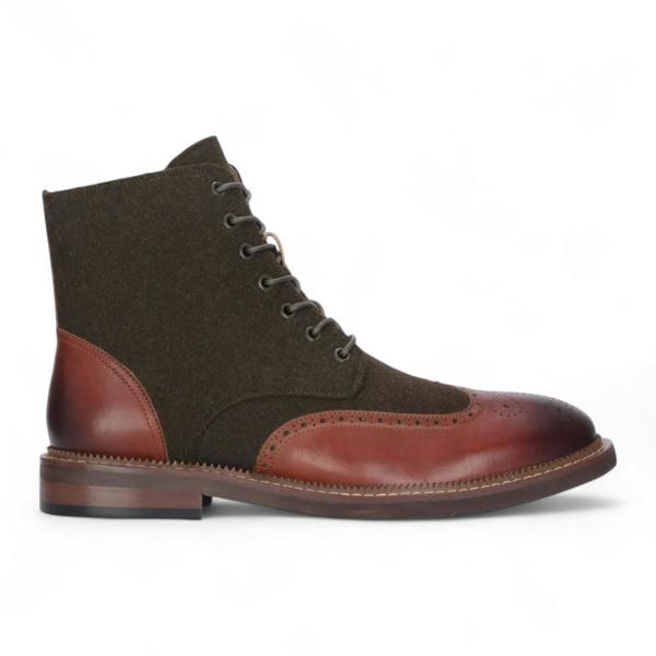 Justin Reess Men's Khaki Brown Brogue Leather Ankle Boots - Clifford