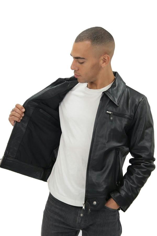 Infinity Leather Mens Black Cowhide Leather Harrington Jacket-Geneva