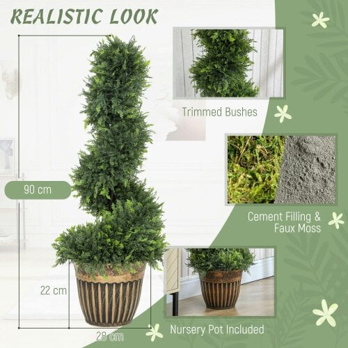 Wyld Haus Lurese Set Of 2 Artificial Spiral Cypress Style Topiary Trees In Pots 90cm