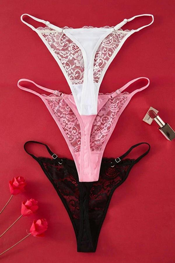 WOVCOR 3-Pack Lace Thong Knitted Panties