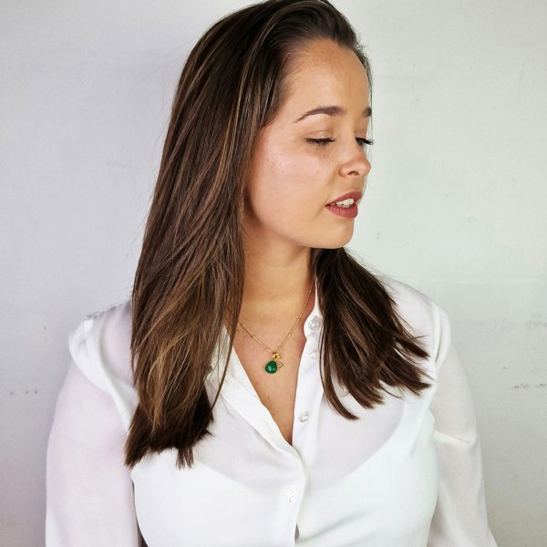 Harfi 18ct Gold Plated Green Onyx May Birthstone Initial Necklace