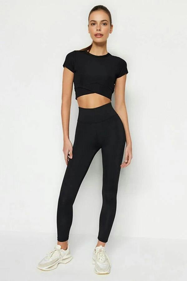 WOVCOR Extra-Compensating Knit Sports Leggings with Wide Waist Elastic
