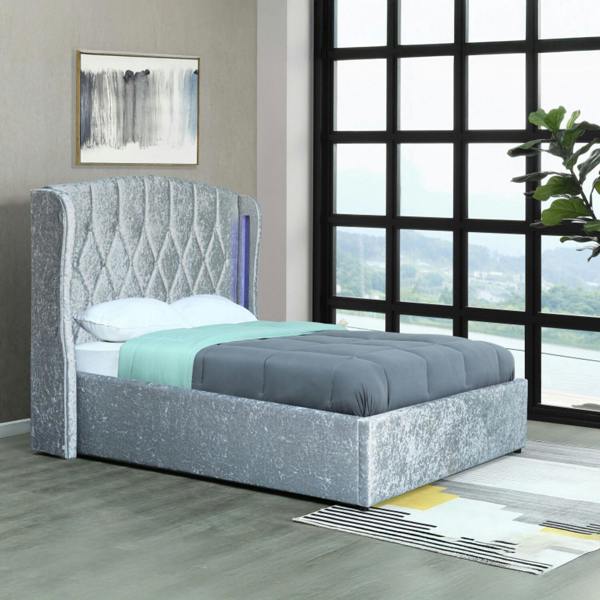 Mayfair Double Crush Silver Ottoman Led Bedframe