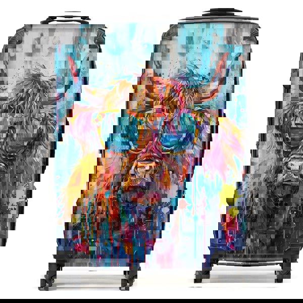 Warren Reed Splashart Highland Cow With Glasses Suitcase