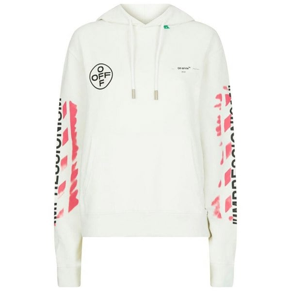 Off-White Stencil Spray Diagonal Design Slim Fit Hoodie - White