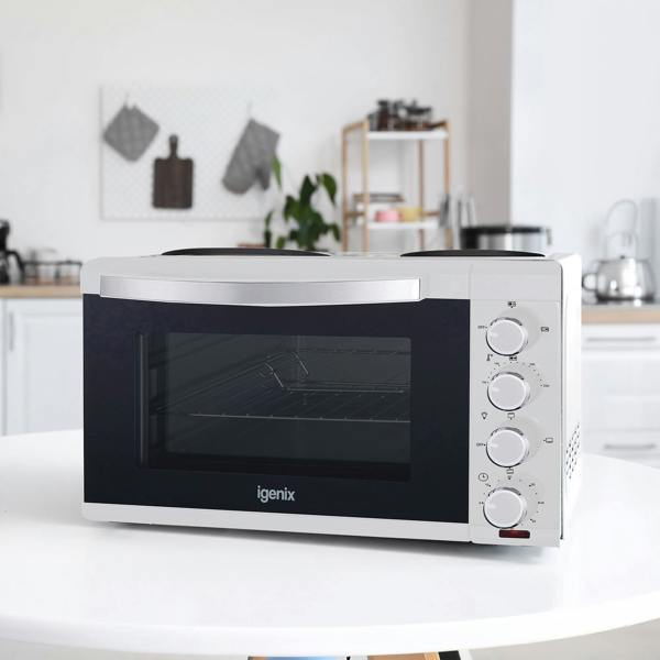 igenix 30L Mini Oven With Hotplates, White