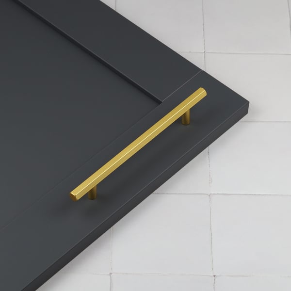 Handle & Home Brushed Brass Gold Hexagon Cabinet Handles and Coordinating T-Bar Knob