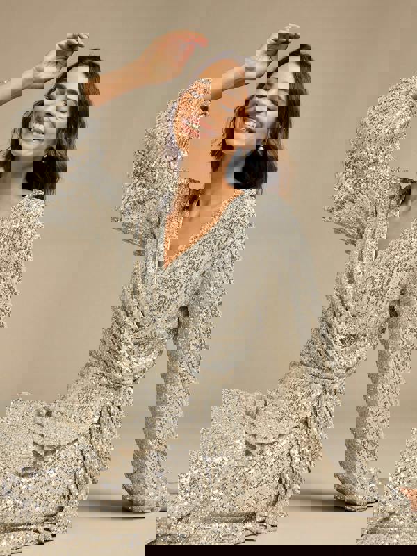 GWD Kitty Silver Sequin Midi Dress