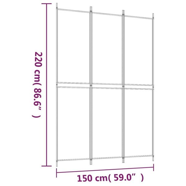 Berkfield 3-Panel Room Divider Brown 150x220 cm Fabric