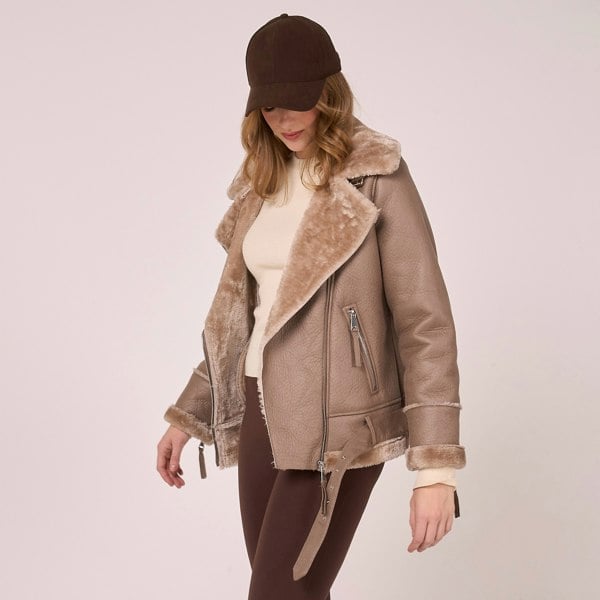 Barneys Originals Women's Cosy Faux Aviator Jacket