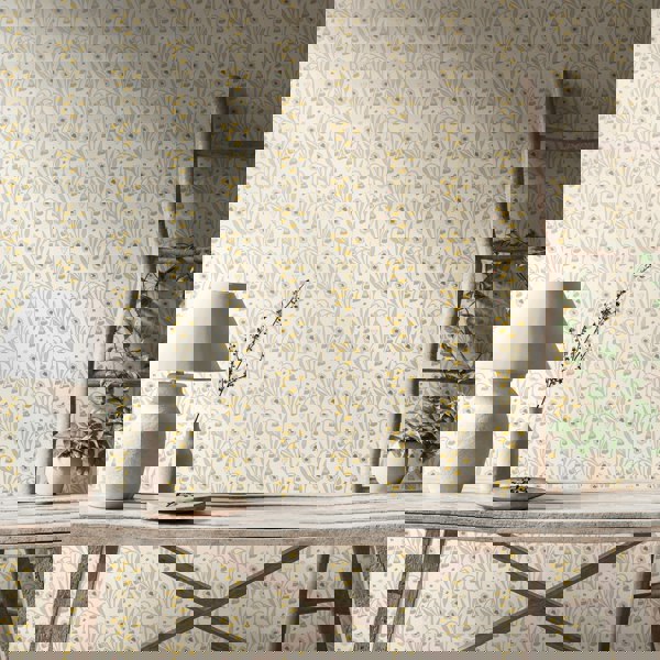 Hoopla Walls Meadow Stripe - Ochre & Stone 10m Wallpaper