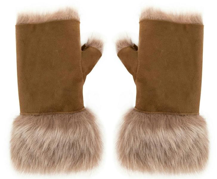 Infinity Leather Womens Shearling  Mittens Fingerless Cuffs Toscana Suede Sheepskin Fur