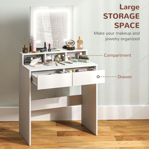 Wyld Haus Linora Roso White Dressing Table With LED Mirror And Built In Storage