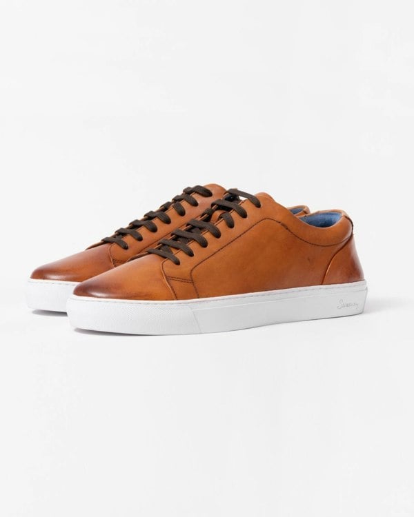 Oliver Sweeney Hayle Antiqued Calf Leather Mens Trainers - Cognac