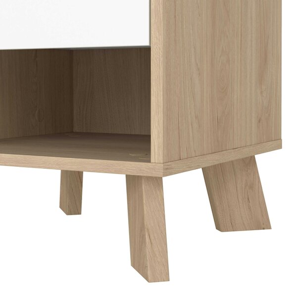 Wyld Haus Hobro White and Natural Oak Wood Nightstand 1 Drawer