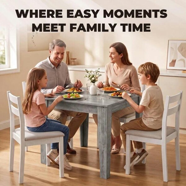 Dining Table for 4, 80L x 80W x 75Hcm, Modern Square Kitchen Table with Wood Effect Tabletop, Grey Wood Effect
