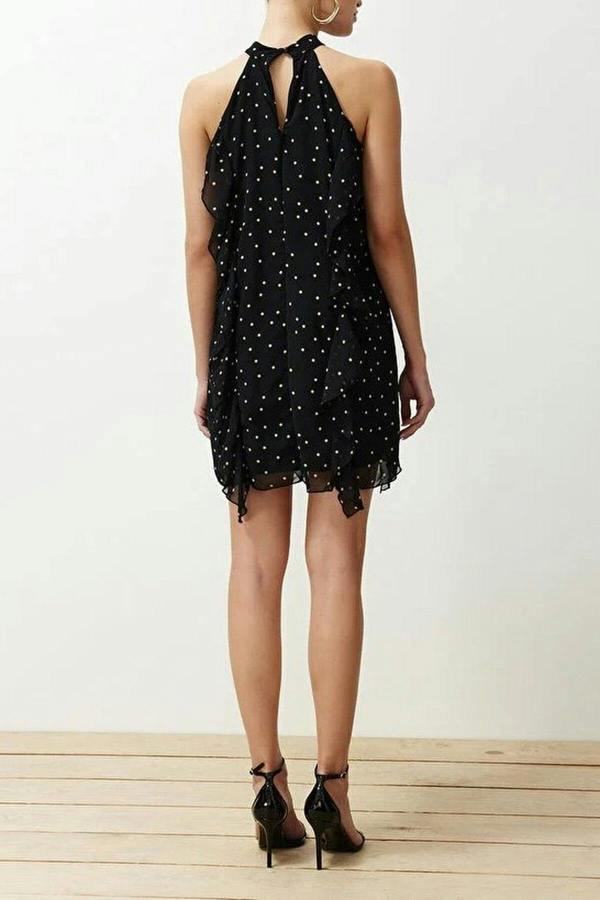 WOVCOR Polka Dot Ruffled Chiffon Lined Mini Woven Dress
