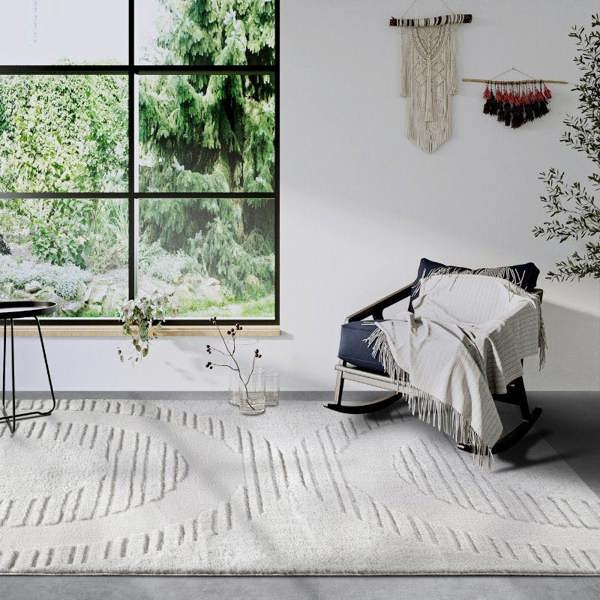The Rugs High Pile – Soft Geometric Shaggy White Rug