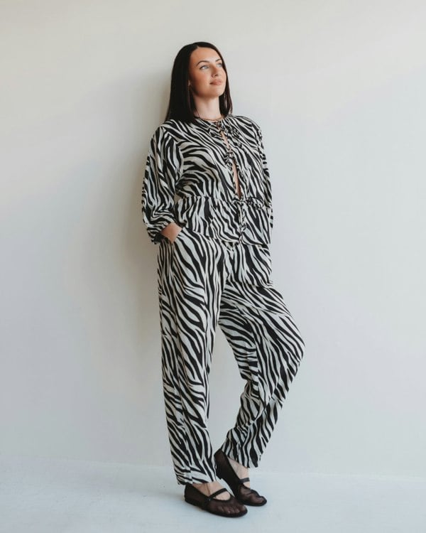 Kate Multicolour Zebra Streak Print Barrel Leg Trousers - image 1