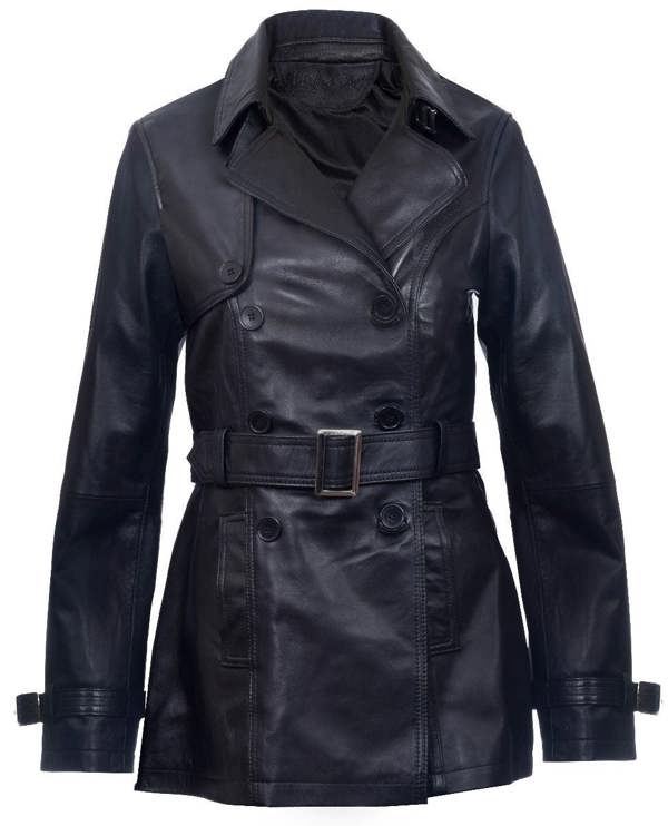 Womens Mid Length Leather Trench Coat -Oakham - Upperclass Fashions 