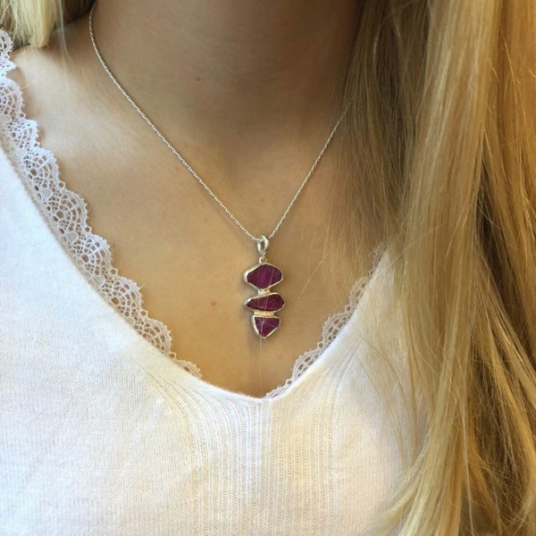 Rough Stone Ruby Necklace in Sterling Silver - Reeves & Reeves