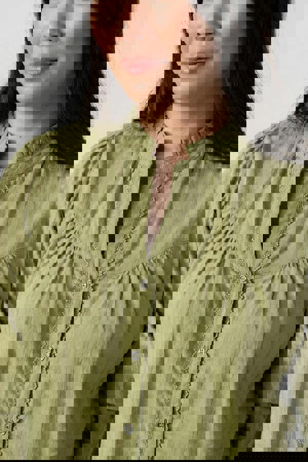 Lily & Me Wayfaring Cotton Check Blouse Moss