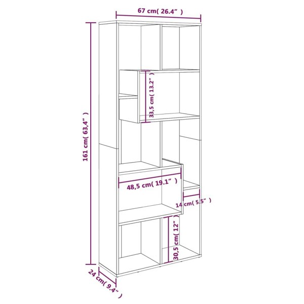 Berkfield Book Cabinet Smoked Oak 67x24x161 cm Engineered Wood