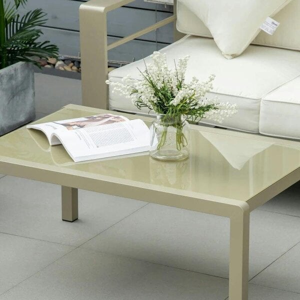 4 Pieces Outdoor Garden Furniture Set, Aluminium Frame Furniture w/ Thick Padded Cushiones Champagne Gold