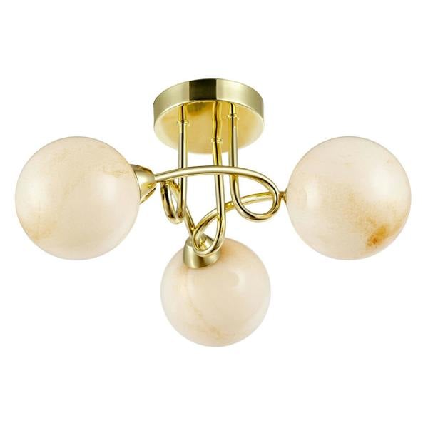 Modern Polished Gold Ceiling Light with Amber Marble Glass Shades Image 3