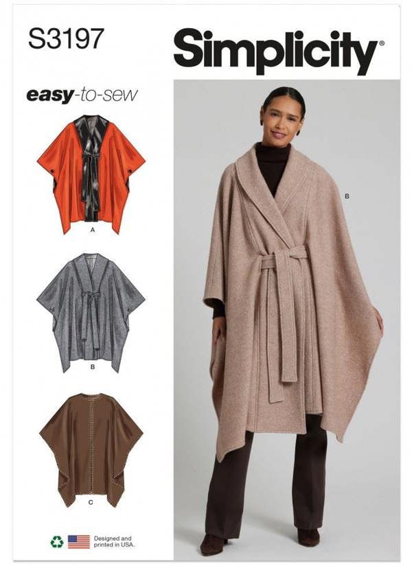Simplicity Sewing Pattern 3197, Capes for Women, A (S-M-L) - Easy