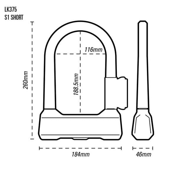 Oxford Grinder S1 U-Lock 260(h) x 184(w)mm