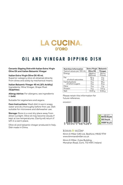 Kimm and Miller La Cucina Italian Oil and Vinegar Ceramic Dipping Dish Set