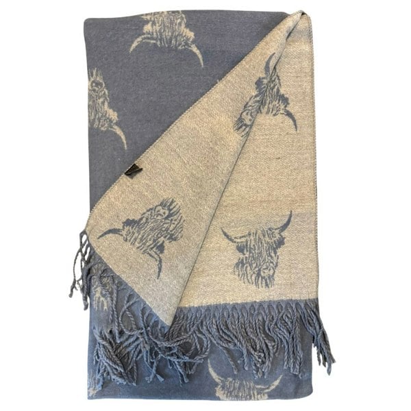 Love EMVY Highland Cow Scarf – Reversible Cashmere Blend Winter Wrap with Tassel Edge