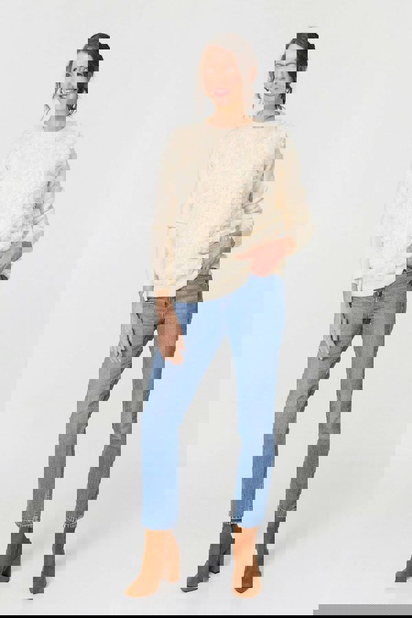 Cream | Rose Texture Embellished Jumper : Model is 5'8"/172 cm and wears UK10/EU38/US6/AUS10