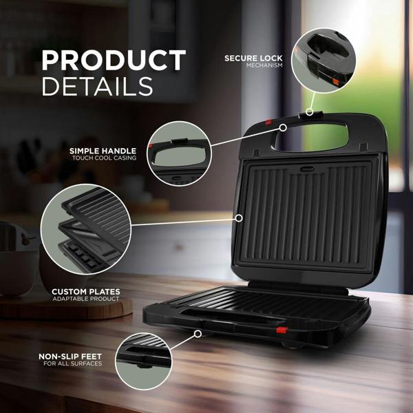 DMD Collective 3-in-1 Toastie Maker with Removable Plates & Grill