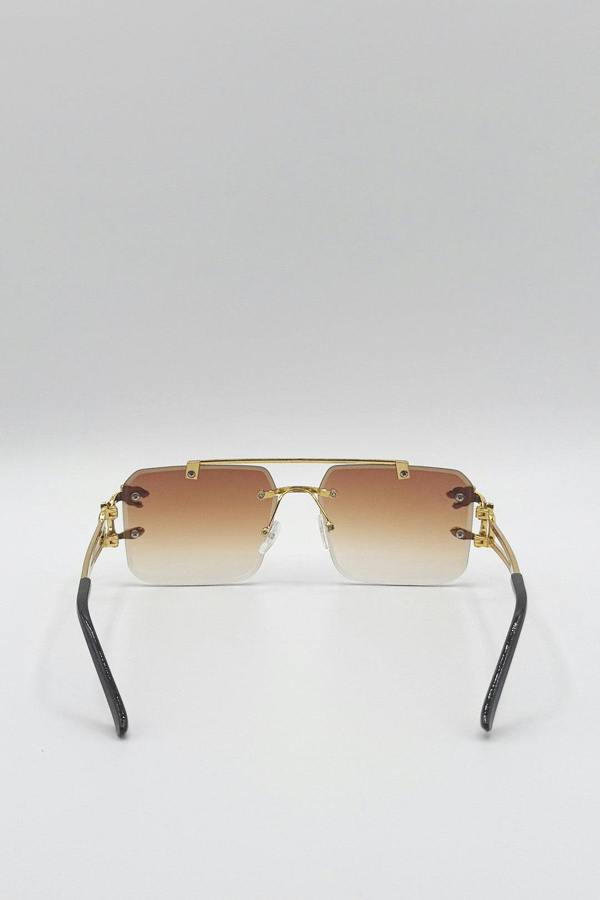 SVNX Rimeless Navigator With Side Detail Sunglasses In Brown