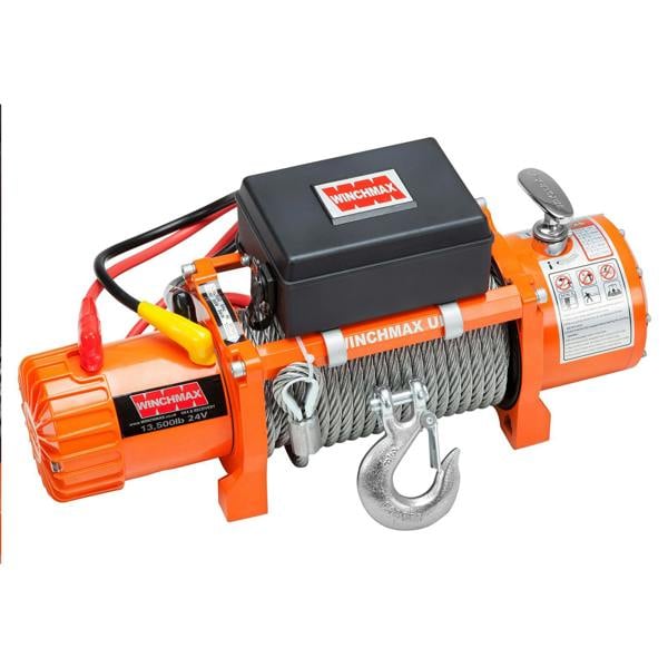 Winchmax 13,500lb (6,123kg) 24V Winch 26m x 95mm Steel Rope, Flat Bed Mounting Plate