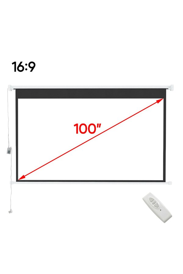 Living and Home 100" White Crossbar Wall Mounted  Electric Motorized Projector Screen with Remote  16:9